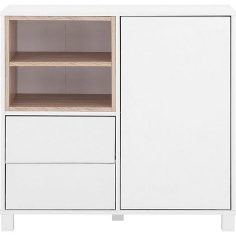 Paco-Commode avec 1 porte et 2 tiroirs en aspect chêne blanc (1/2)