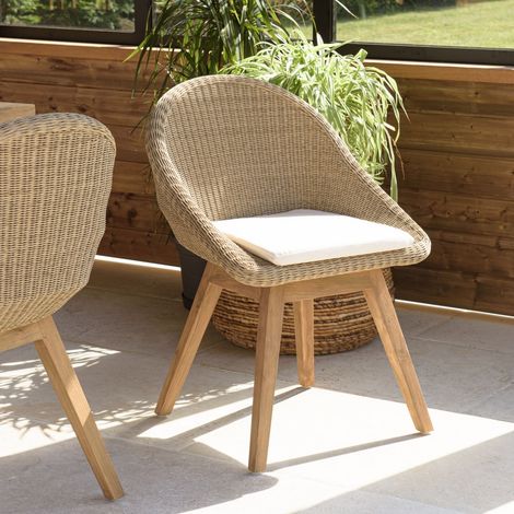 KALLY - Lot 2 chaises jardin rotin synth. avec coussin pieds évasés (1/5)
