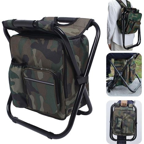 Chaise Portative de Sac à Dos avec Sac Isotherme en Tissu, Pliant, Transportable, Léger, Tissu Oxford 600D PVC, Sac de Siège de Randonnée pour Les Activités de Randonnée en Plein Air (camouflage) (1/5)