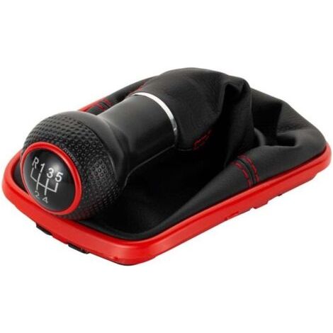 A253-4 Soufflet Levier de Vitesse Pommeau de Vitesse 12mm compatible avec VW Golf 4 IV Boite 5 avec Cadre Plug & Play Pièce de rechange pour 1J071113 Noir Rouge (1/4)