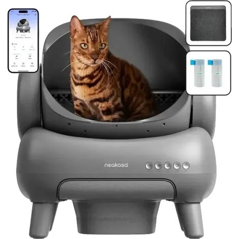 Litière pour chat, auto-nettoyante, contrôle par application intelligente, Gris avec application (1/2)