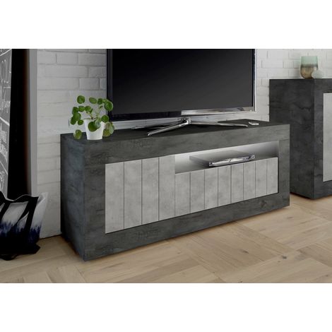 Dmora - Mueble de televisión Braies, Aparador de salón, Mueble bajo para TV, Base de pared equipada, Made in Italy, 138x42 h56 cm, Pizarra y Cemento (1/4)
