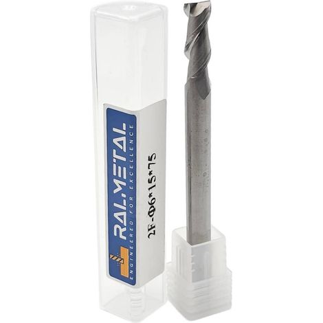 Fresa de carburo sólido para aluminio, 2 filos, 6 x 15 x 75 mm, 45 HRC (1/4)
