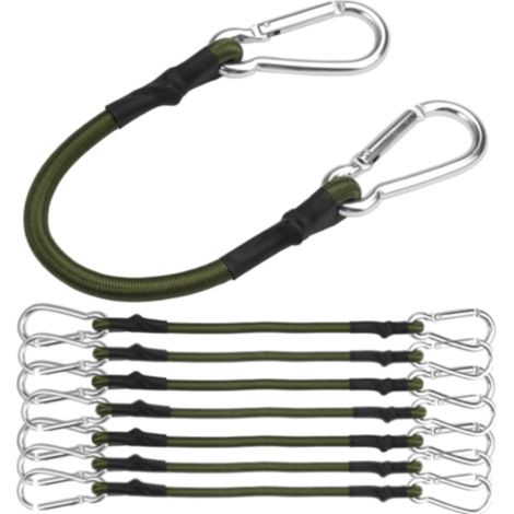Lot de 4 sangles de tension avec mousqueton de 30 cm, sangles de tension avec mousqueton, sangle à bagages, verte, élastique, avec crochets pour voiles d'ombrage