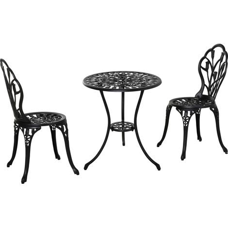 Ensemble Bistro 3 pièces en aluminium noir avec table ronde Ø60 cm et 2 chaises pliantes, pour jardin et balcon (1/5)