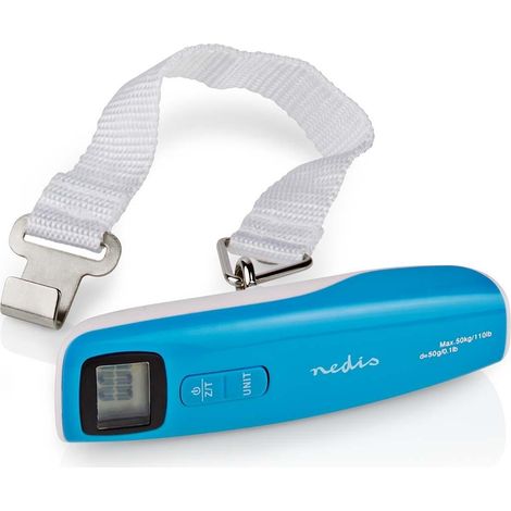 Nedis Báscula digital para equipaje blanco azul capacidad 50 kg