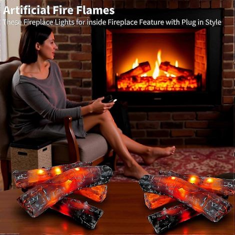 Bûches de cheminée électrique avec flammes LED réalistes chauffage d'appoint sans flamme pour décoration de Noël 22 cm 26-27 cm (1/3)