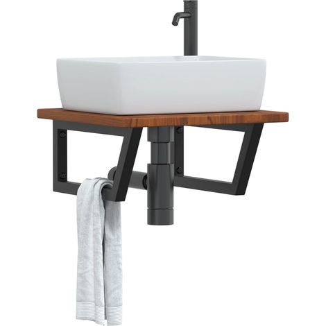 Basin Shelf Wall Mounted Steel and Solid Wood Oak vidaXL