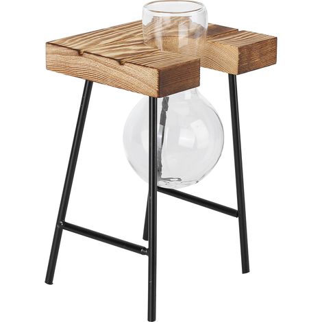 Pot de fleurs de bureau en verre avec support en bois, vase en verre pour plantes hydroponiques, idéal pour la maison, le bureau et le jardin (1 bouteille) (1/5)