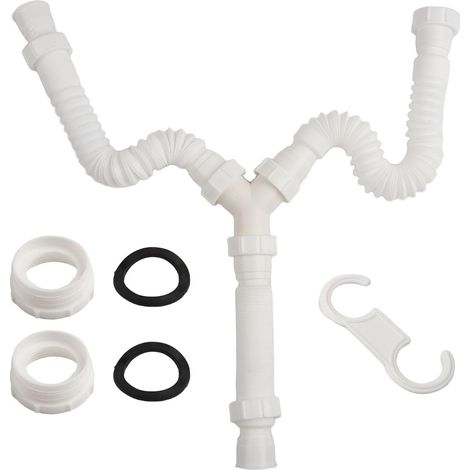 Verstellbares 20 cm - 80 cm, Waschbeckenablauf-Set, flexibles PE-Rohr, passend für G1-1/2- und G1-1/4-Anschlüsse, auslaufsichere P-Falle, platzsparendes Design (1/4)