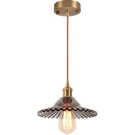 Rétro Verre Suspension Luminaire Vintage Lampe Eclairage de Plafond E27 pour Entrée Couloir Salon Salle Gris (1/5)