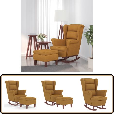 Schaukelsessel und Hocker mit Holzbeinen Braun Samt - Samtsofa - Schaukelstuhl - Relaxsessel - Lounge Chair - Sessel Mit Hocker