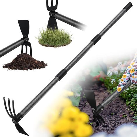 Houe de Jardin avec 2 Griffes, Largeur 78cm, Serfouette Binette Trident de Jardin pour Labourer et Désherber Le Sol, Cultivateur de Jardinage Manuel… (140cm)