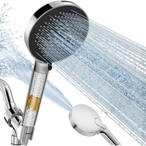 SR SUN RISE NSF-zertifizierter Duschkopf mit Handbrause für hartes Wasser zur Chlorentfernung, Hochdruck, 9 Strahlarten (mit Power Wash), Anti-Verstopfungs-Düsen (1 Filter, Chromsilber) (1/5)