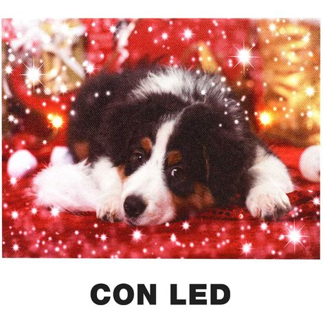 QUADRO NATALIZIO CON CAGNOLINO 20X15X2.5CM CON MICROLED BIANCO CALDO (1/5)