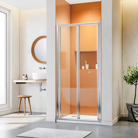 ELEGANT Bifold Shower Enclosure Reversible Folding Glass Inwards Opening and Space Saving Design Shower Cubicle Door 900mm