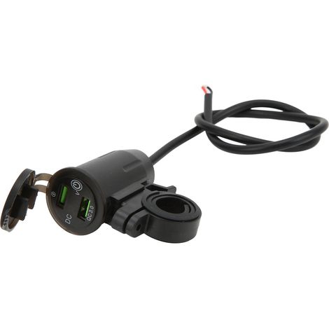 Schwarzes QC3.0 Dual-USB-Schnellladegerät mit Spannungsanzeige für Motorräder (1/5)
