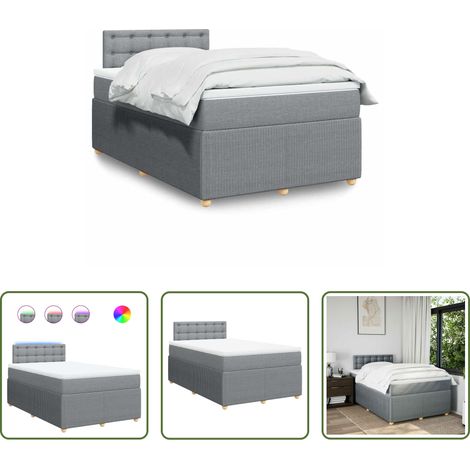 vidaXL Surmatelas - Sommier à lattes de lit et matelas gris clair 120x190 cm tissu (1/5)