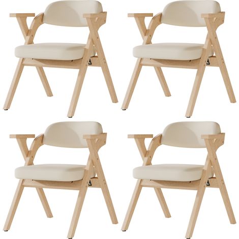 4 sillas de comedor plegables de madera y lino beige (1/5)