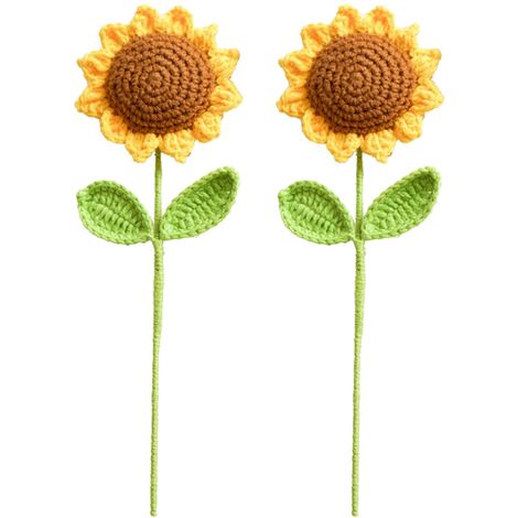 Ramo de flores de lana con 2 girasoles y hojas para bodas, Día de la Madre, cumpleaños, regalo hecho a mano (1/5)