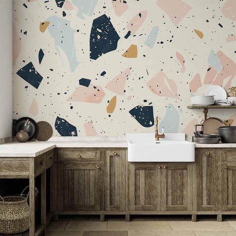 Papel pintado artgeist Terrazzo negro 350 cm x 245 cm