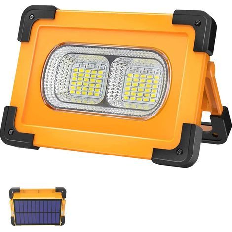 80W Projecteur LED Rechargeable 4 Modes Super Brillant Lampe de Travail Projecteur LED Portable avec Pannea Solaire Lampe Chantier pour Chantier, Camping, Pêche, éparation de voiture, Bricolage (1/5)