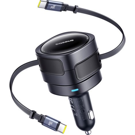 Cargador de coche con cables USB-C retráctiles de 60 W - Negro (1/5)