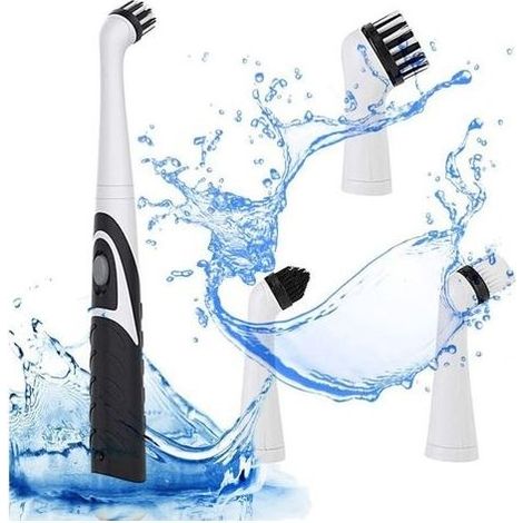 Récureur Électrique, Outil de Nettoyage Oscillant, Brosse de Nettoyage électrique, épurateur Power sans Fil avec 4 Têtes pour Salle de Bain, Baignoire, Carrelage Mural et Cuisine (Noir) (1/3)