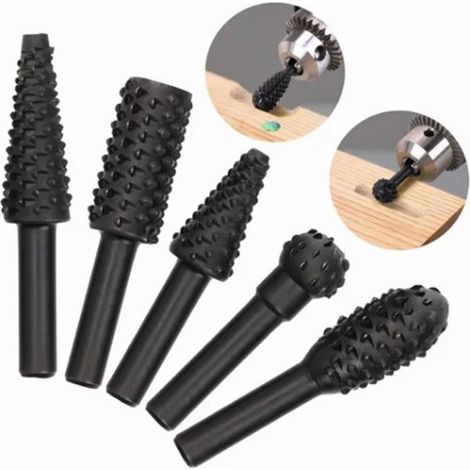 Set mit 5 Rotationsfeilen für die Holzbearbeitung - schwarze Ausführung Set mit 10 elektrischen Rotationsfeilen für Hartholz mit Schleifköpfen und Schnitzwerkzeugen. (1/5)