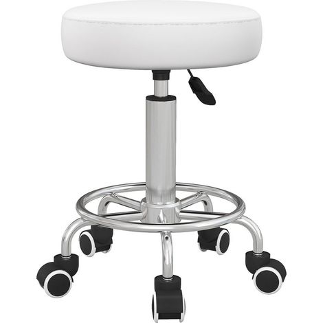 Tabouret de salon réglable en hauteur, similicuir, jusqu'à 110 kg, Ø 42 x 50-64 cm (H), blanc (1/5)
