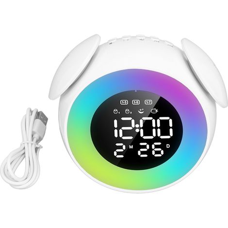 Reloj Despertador LED Recargable con Simulación de Amanecer y 25 Melodías, Luz Ambiental RGB Ajustable – Ideal para Dormitorio (1/5)