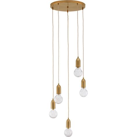 Merano Kitimat Plafonnier suspendu à 5 ampoules en métal laiton, verre clair LED G9