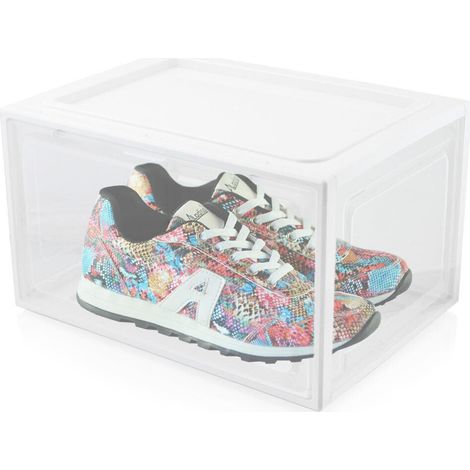 Weiße Schuhbox Stapelbar Aufbewahrungsbox Kunststoffbox Schuhkasten Schuhkarton Schuhorganizer bis Gr.47