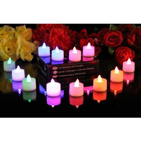 Lot de 12 bougies à piles, sans flammes, à LED qui change de couleur,cadeau Noël