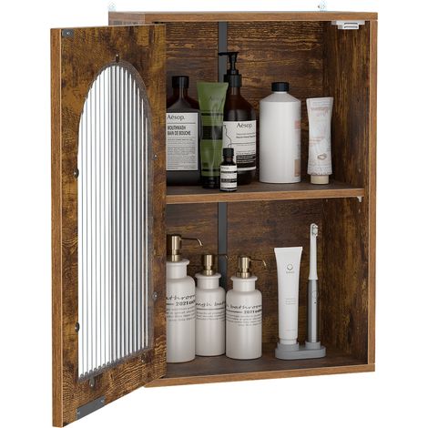COSTWAY Bathroom Wall Cabinet Medicine Cabinet with Tempered Glass Door-Brown (1/5)