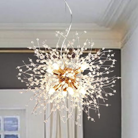 Lustre Salon Doré Moderne Sputnik Or Suspension Luminaire Feu d'artifice Cristal Plafonnier pour Salle à Manger Chambre (8 lumières, diamètre 15,7'') (1/5)