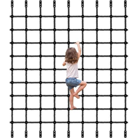 Filet Escalade Enfant, 200x200cm Portique d'escalade Aire Jeu éChelle Corde Nylon avec kit Quincaillerie Jeux D'ExtéRieur BalançOire pour Enfants Aire Jeux Cabane Accessoires D'EntraîNement (1/5)