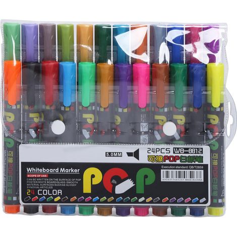 24Pcs Whiteboard Pen Multifunctional Colorful Fast Drying Painting Marker for Graffiti Writing (1/5)