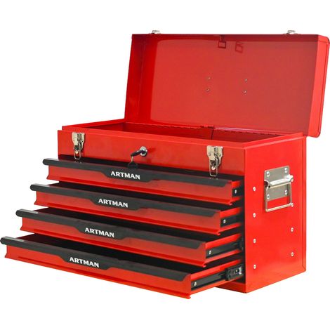 Caja de herramientas de acero de 20 pulgadas, 4 cajones, cerradura metálica, roja y negra (1/5)