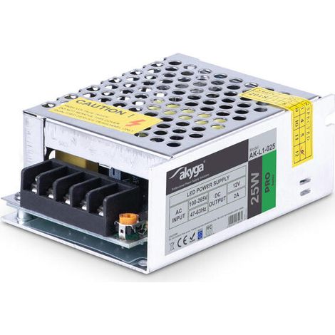 Fuente de alimentación modular LED Akyga AK-L1-025 de 25 W, 12 V, 2 A, con conmutación interna para tiras LED. (1/3)