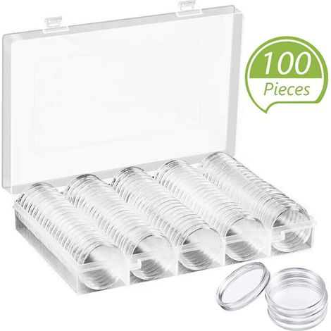 100 pièces Capsules à pièces 30 mm avec boîte de rangement pour collectionneurs (1/5)