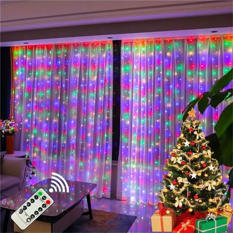 Guirlande lumineuse de 300 LED multicolores pour fenêtres et murs, 8 modes d'éclairage décoratif pour mariages, maisons, jardins, chambres, intérieur et extérieur. (1/5)