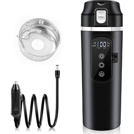 Bouilloire électrique de voyage 500 ml pour voiture, 12 V/24 V, intérieur en acier inoxydable 304, compatible avec les voitures (1/4)