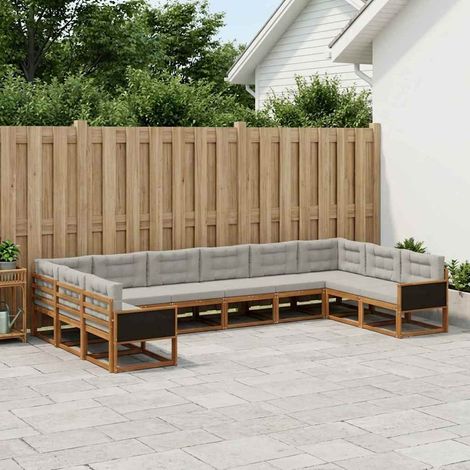 vidaXL Outdoor-Sofagarnitur mit Kissen 10 pcs Natürlich und Hellgrau (1/5)