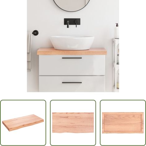 vidaXL Eichenholz Waschtischplatte - Waschtischplatte Hellbraun 80x40x(2-6) cm Massivholz Behandelt (1/5)