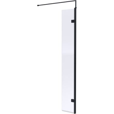 Nuie Wet Room Hinged Return Panel 1850mm High x 300mm Wide 8mm Glass - Matt Black