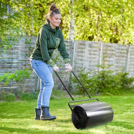 Rouleau de pelouse avec poignée en U 32cm de diamètre 38L Eau ou 62kg Sable Metal Noir 57x32,5x107cm pour une pelouse parfaite