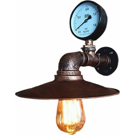 Applique murale industrielle vintage tuyau robinet en fer rouillé, lustre avec abat-jour pour chambre, bar, salon, éclairage déco rétro (1/3)