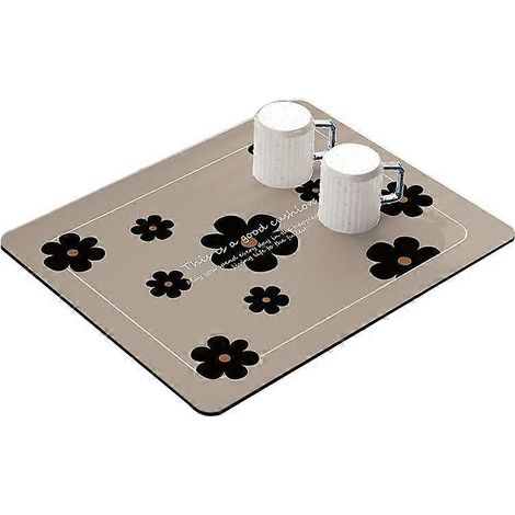 Tapis égouttoir de cuisine 30 x 40 cm, ultra-absorbant, motif moka/fleur (1/2)