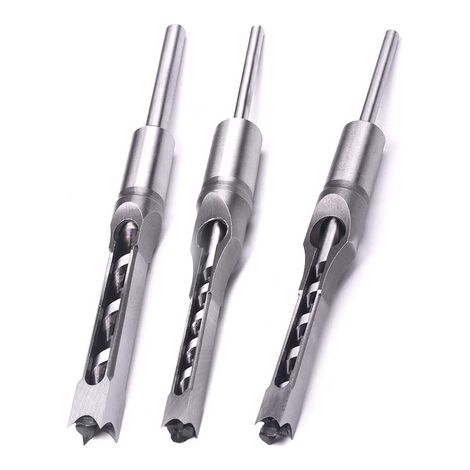 Set of 3 square hole drill bits, Steel, 19 mm, Grey (1/5)